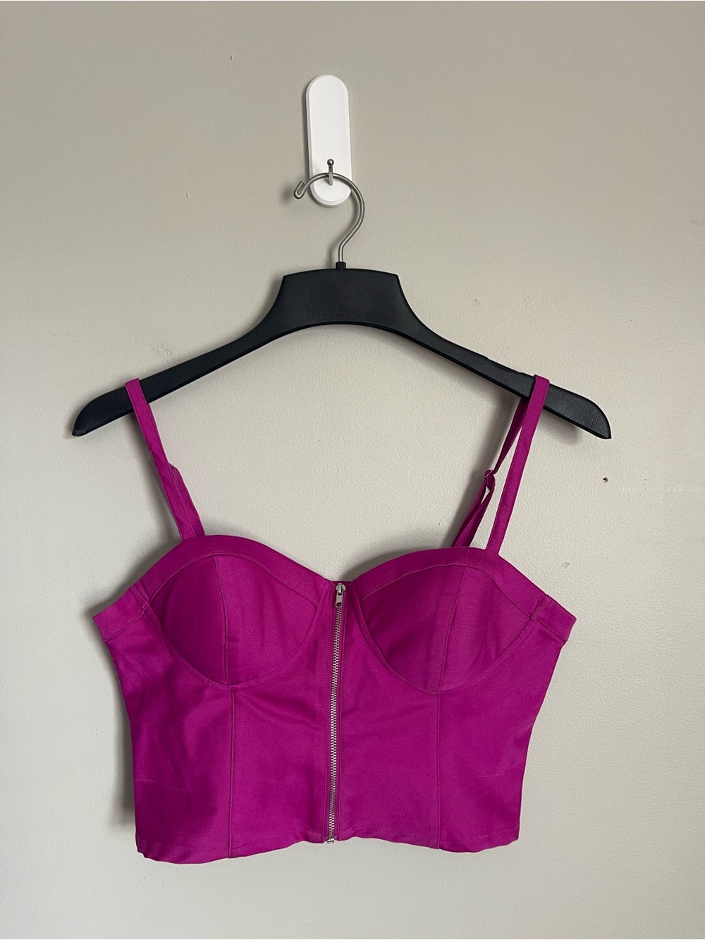 Fuchsia Pink Zip Front Bustier Crop Top Sz L